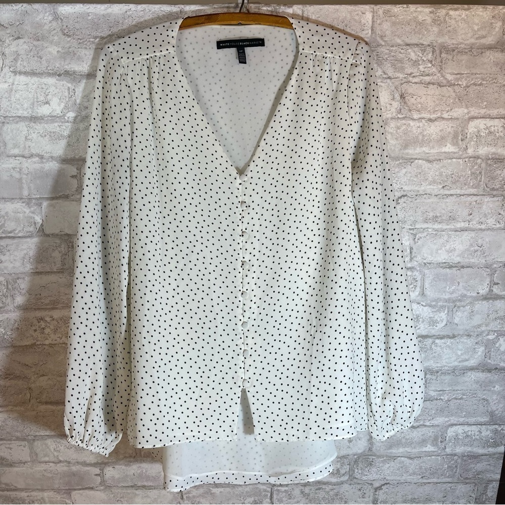 White House Black Market White Polka Dot Button-Front Blouse